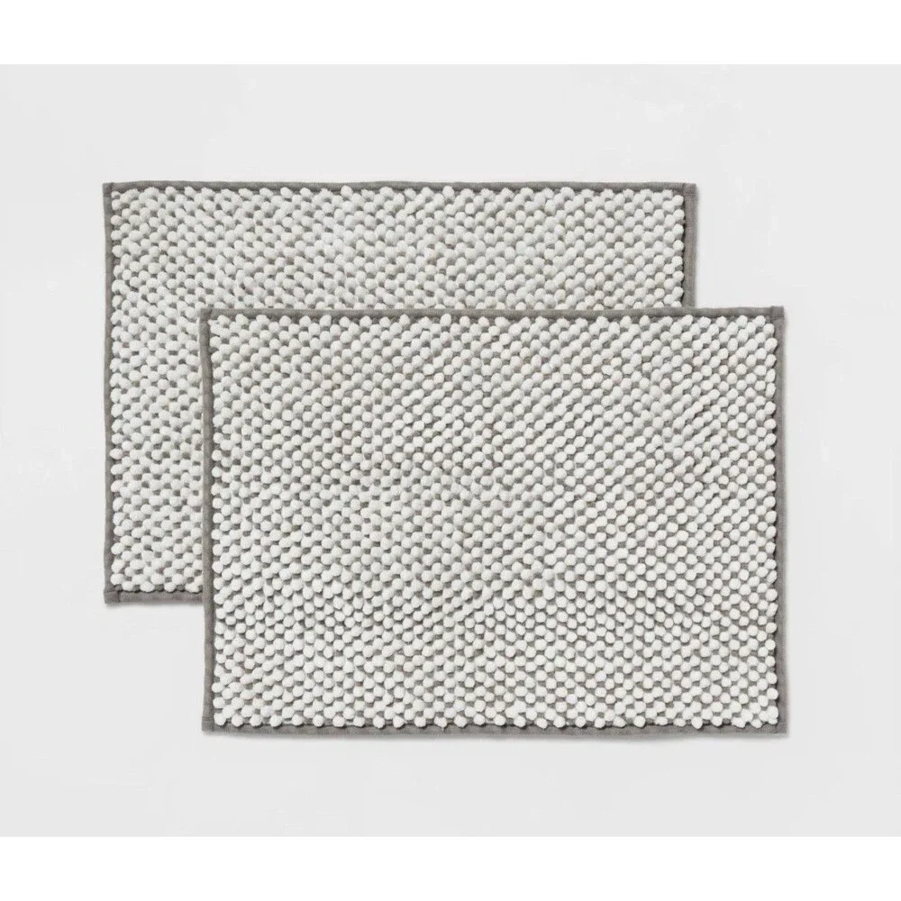 2pk 17”x24” Gray Abstract Bath Rug Set Chenille Tufted Room Essentials NEW
